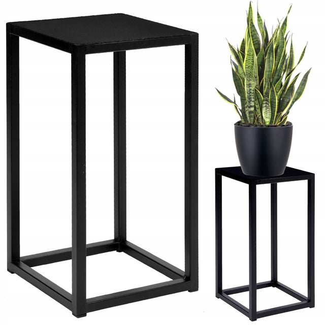 Czarny kwietnik metalowy stojak na kwiaty loftowy półka 40 cm