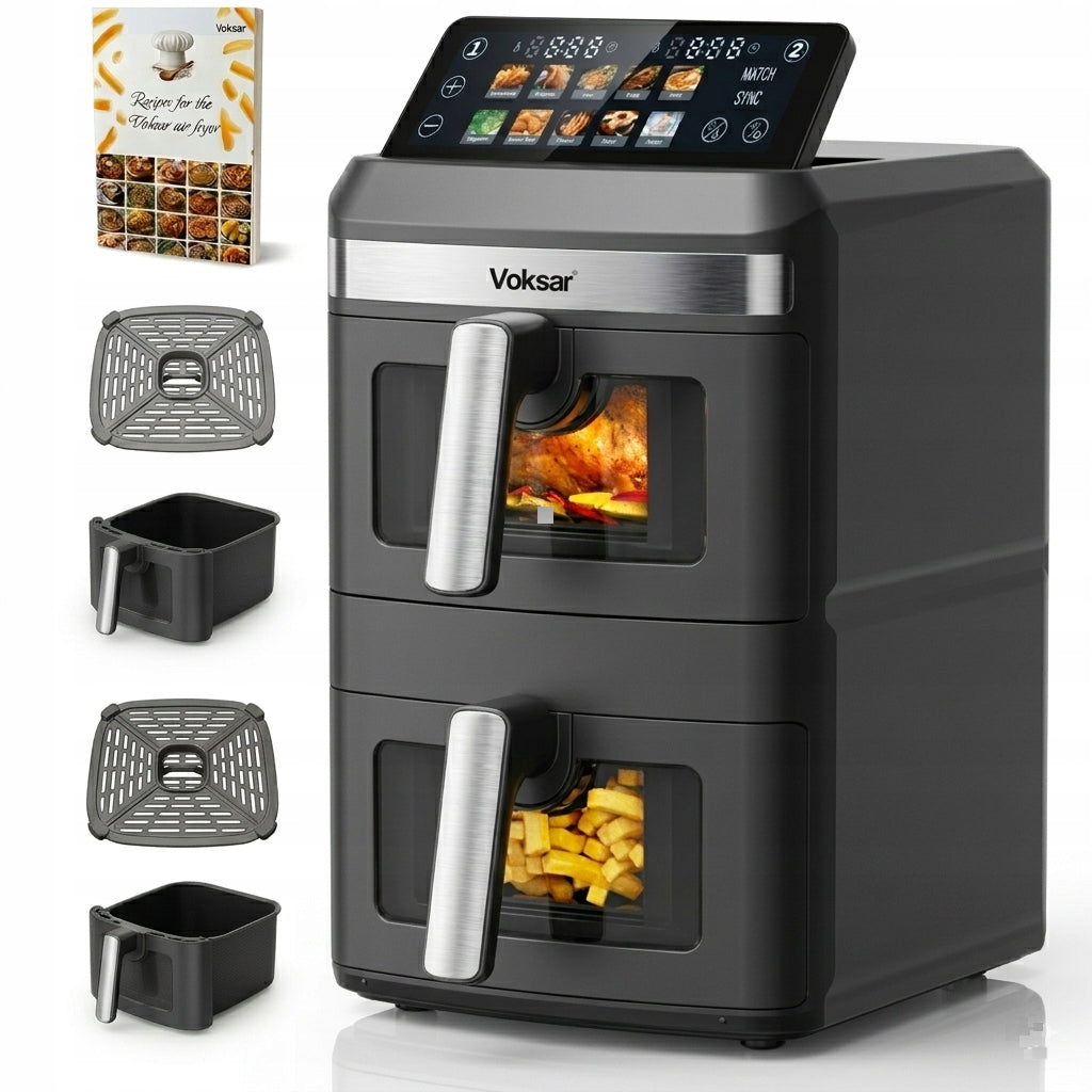 Frytkownica beztłuszczowa dwukomorowa pionowa voksar T11 AIR fryer 12l XXL czarny