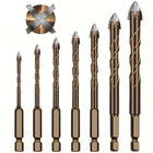 WIERTŁA DO METALU BETONU DREWNA HEX ZESTAW WIERTEŁ Z WĘGLIKA 3-12 MM 7 SZT przebiciowe do gresu, mocowanie 1/4 cala