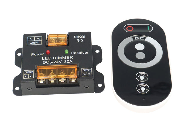 Sterownik ściemniacz LED RF radiowy mono pilot touch 12V 24V 30A 360W mocny do taśm jednokolorowych, regulacja jasności oświetlenia