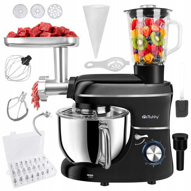 Robot Planetarny Kuchenny Wielofunkcyjny z Misą 6,2 L Blender Maszynka 3w1 nominalna czarny