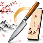 Nóż Kuchenny Japoński Uniwersalny Aka Tori Stal Damasceńska Kyoto 13cm do krojenia warzyw i owoców, drewniany uchwyt