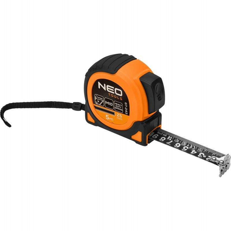 Miara zwijana stalowa 5 m x 25 mm magnes stop 67-243 NEO tools Taśma pomiarowa, metrówka do prac remontowych i