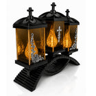 Duży Znicz Premium Potrójny Czarny Srebrny 39cm Krzyż Róże Na Grób Efekt 3D lampion nagrobny led, światło cmentarne
