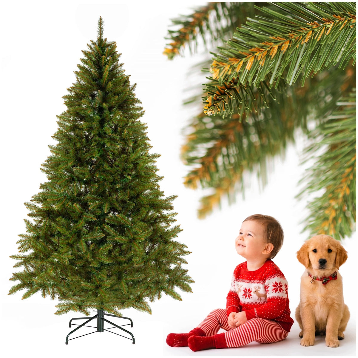 CHOINKA SZTUCZNA ŚWIERK KAUKASKI 220 cm naturalny gęsta PREMIUM STOJAK 201 - 220 cm zielony