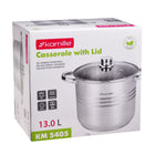 Garnek wysoki duży stalowy rosół bigos 13 L GAZ indukcja kamille naczynie nierdzewne z pokrywą, na kuchenkę ceramiczną