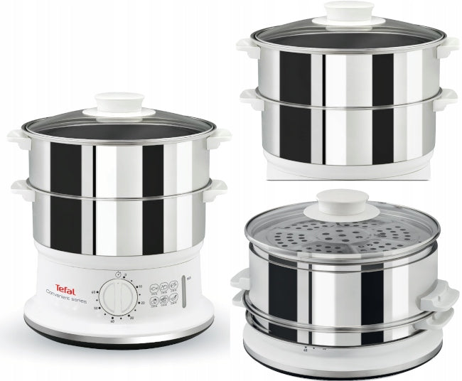 Parowar Tefal Convenient Inox VC145130 900 w garnek do gotowania na parze, 2 pojemniki, pojemność 6 l, pojemnik na
