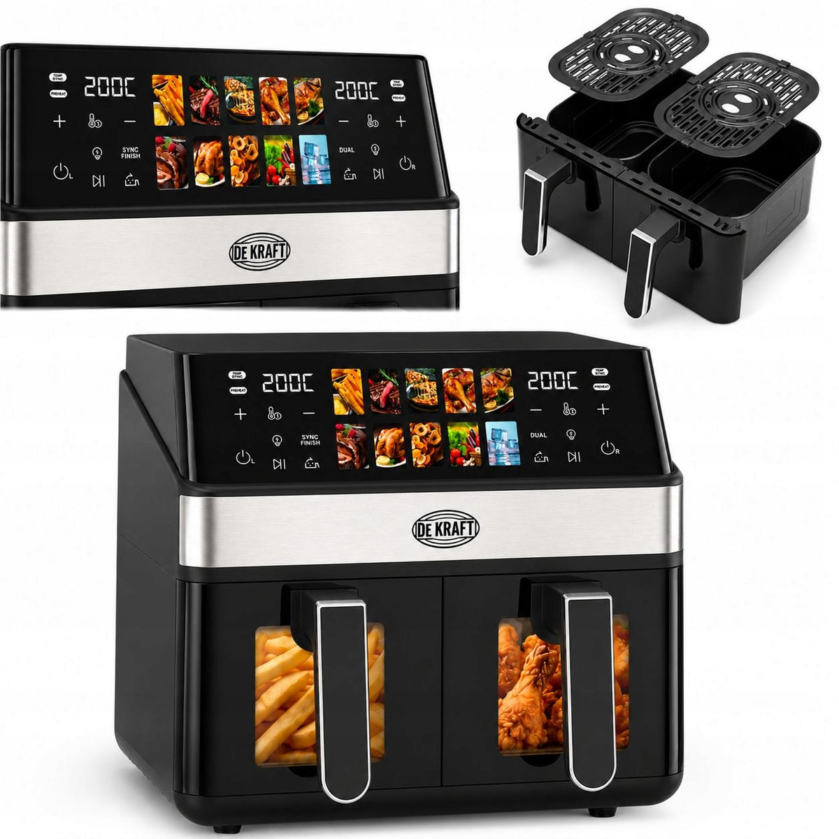 Frytkownica beztłuszczowa DeKRAFT DE6004-MAX Air Fryer 10l 2 komory 2000W czarny