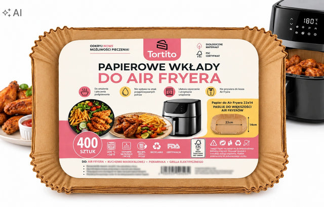 Wkłady Air Fryer 400 sztuk 22x14 Papierowe Do Frytkownicy Beztłuszczowej papier do pieczenia 22 cm 400 szt. do pieczenia uniwersalny