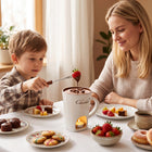 KUBEK DO CZEKOLADY Z PODGRZEWACZEM ZESTAW DO FONDUE CZEKOLADOWEGO 200ML naczynie do maczania owoców i ciastek, biały