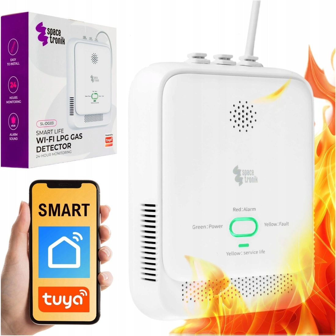 Czujnik Gazu propan butan Tuya WiFi Spacetronik detektor certyfikowany 5LAT do domu, wykrywacz nieszczelności, alarm