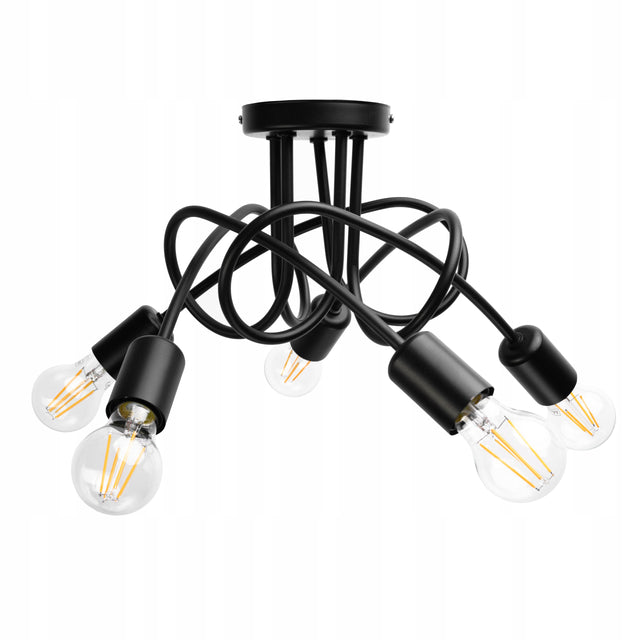 Sufitowa lampa wisząca plafon loft edison 5 x E27 żyrandol industrialny czarny metalowy do salonu jadalni, wysokość 35 cm