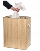 Pojemnik kosz bambusowy na pranie bieliznę 2 komory duży organizer 100l hamper łazienkowy wolnostojący brązowo-beżowy
