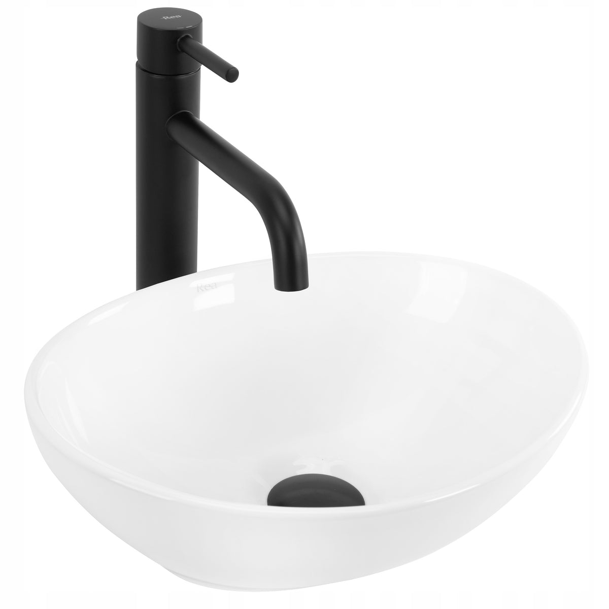 Umywalka nablatowa mała biała okrągła owalna REA sofia mini white 35 cm ceramiczna misa łazienkowa bez otworu na baterię