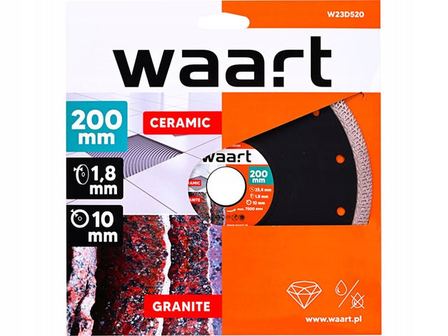 Waart tarcza diamentowa warkoczowa do cięcia gresu granitu 200mm 200x25,4 beton, cegła, kamień, materiały budowlane
