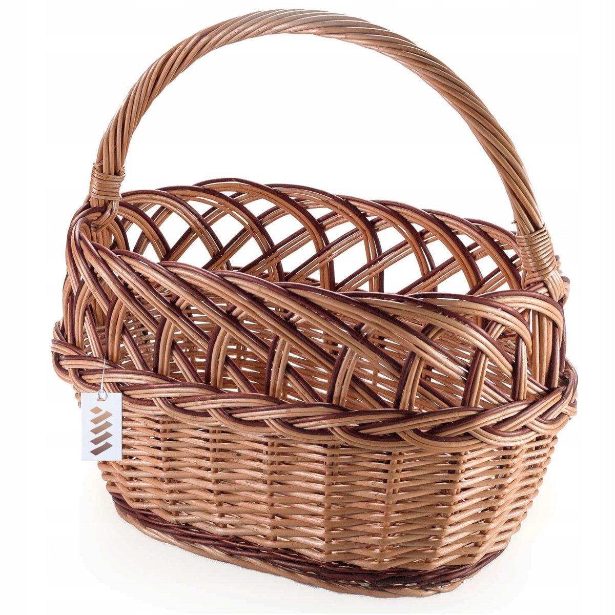 Koszyk na zakupy wiklinowy owoce grzyby warzywa 39 cm lekki pojemnik pleciony na targ, do zbiorów, 14 l, brązowy