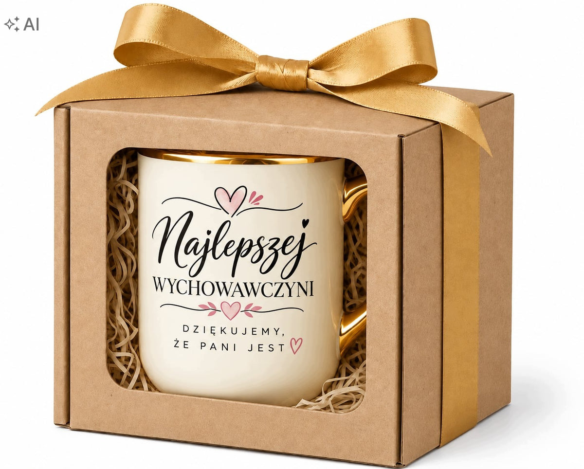 Elegancki kubek prezent na dzien nauczyciela dla najlepszej wychowawczyni porcelanowy do kawy i herbaty 330 ml upominek