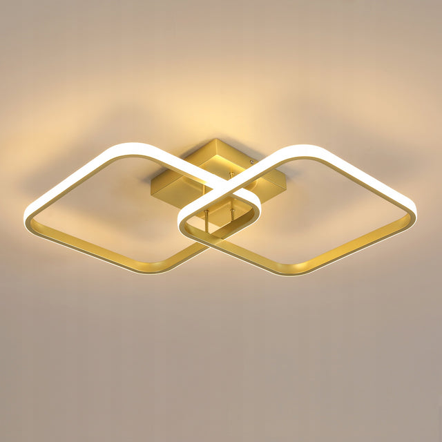 Lampa Sufitowa LED Żyrandol Złoty Kwadratowy Nowoczesny 42W 3000K oprawa wisząca do salonu i jadalni, 2 punkty świetlne, aluminium