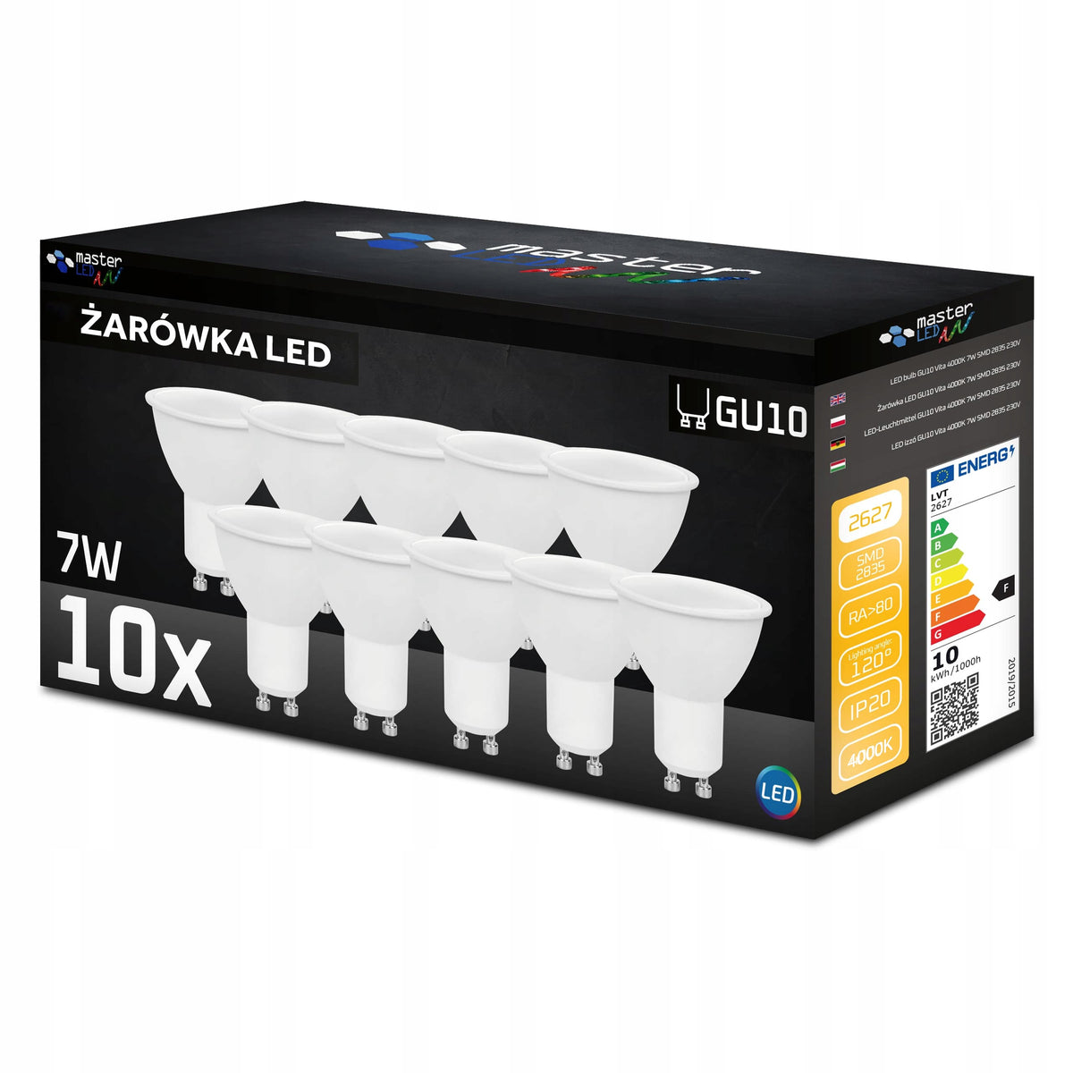 10x Żarówka LED GU10 Biała neutralna 4000K 7W = 70W Premium Nie Mruga 600 lm, kapsułkowa, reflektorowa, do opraw