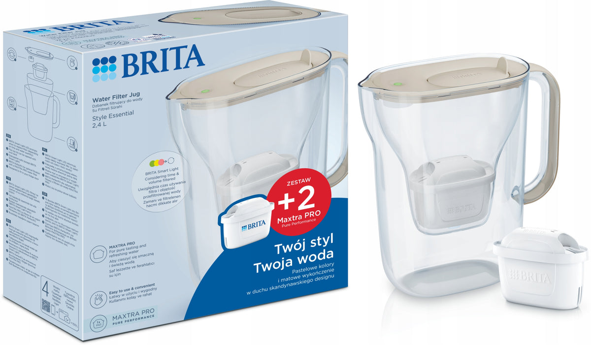 Dzbanek Brita Style Essential 2,4l piaskowy + 2 wkłady dzbanek filtrujący beżowy
