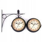 Zegar dwustronny ścienny dworcowy retro vintage metalowy czarny design 14.5 cm brązowy