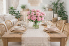 Bieżnik na stół ławę wiosenny beżowy gładki elegancki z gipiurą 40x160 boho serweta, nakładka dekoracyjna, poliester