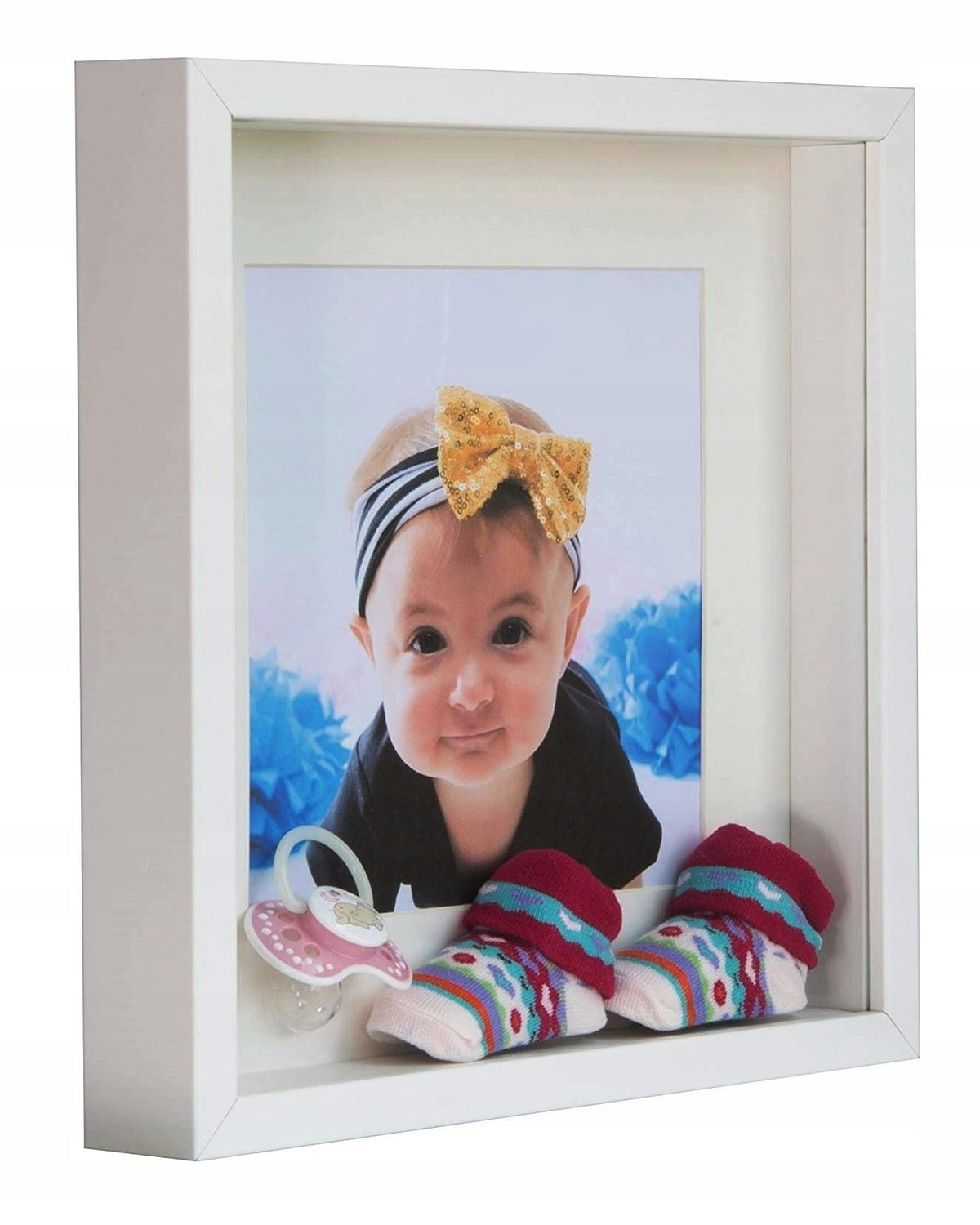 Ramka na zdjęcie 3D głęboka 28x28 cm kwadrat biała pamiątki dekoracje 30x30 gablotka przestrzenna, drewniana oprawa do
