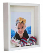 Ramka na zdjęcie 3D głęboka 28x28 cm kwadrat biała pamiątki dekoracje 30x30 gablotka przestrzenna, drewniana oprawa do