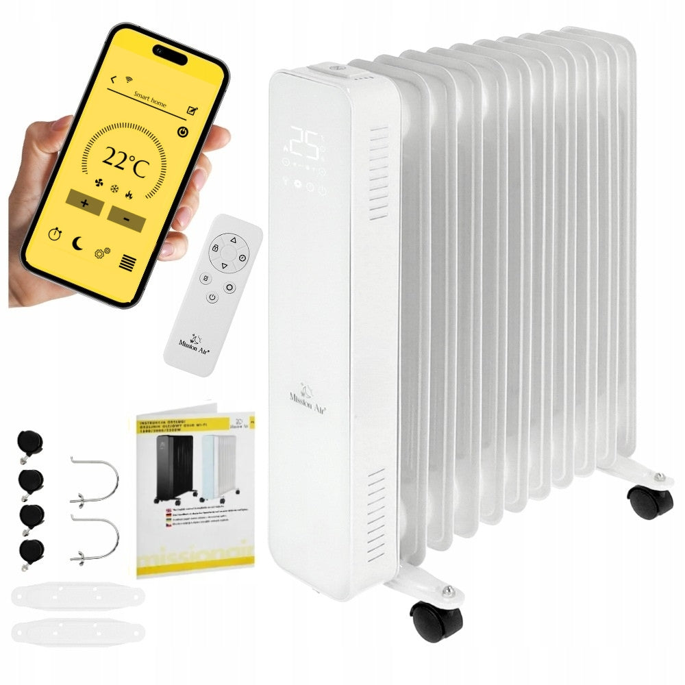 Grzejnik olejowy elektryczny Mission Air OSLO biały 2500W biały WIFI TIMER 120 mm 630 mm grzewcza