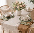 Bieżnik na stół ławę wiosenny beżowy gładki elegancki z gipiurą 40x160 boho serweta, nakładka dekoracyjna, poliester
