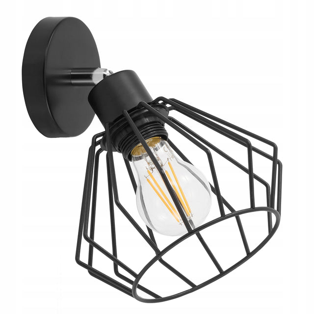 Lampa Ścienna Kinkiet Loft Druciany LED oprawa naścienna czarna metalowa, 1-punktowa, gwint E27, do salonu i sypialni