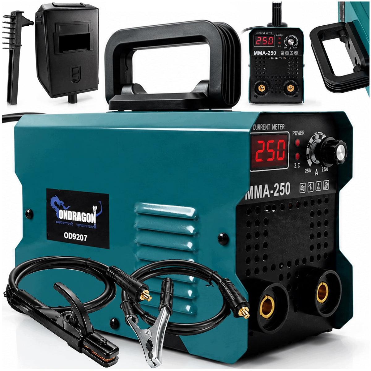 Spawarka inwertorowa inwerterowa LCD MMA 250A HOT start anti stick VRD do elektrod otulonych, 230 V, elektrody do 4 mm