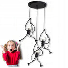 Lampa wisząca sufitowa żyrandol potrójna nowoczesna loft ludzik humanoid 3-punktowa metalowa czarna oprawa E27 do