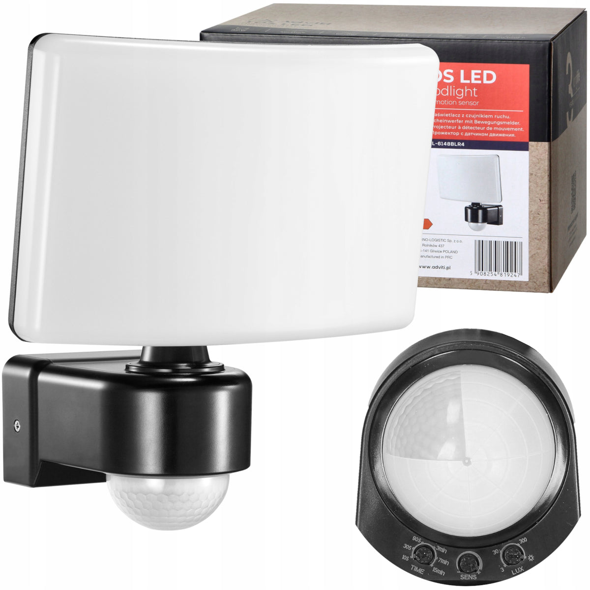 Lampa Zewnętrzna LED 30W Czujnik Ruchu i Zmierzchu Regulacja Halogen Czarny naświetlacz 2200 lm IP65 światło neutralne