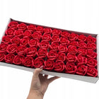 Róże mydlane czerwone flower box 50 sztuk główki z szypułką do bukietów dekoracja wnętrz, ozdoba stołu, upominek dla
