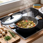 Patelnia granitowa do smażenia duszenia głęboka z pokrywką vilde 24 cm 2l na indukcję, gaz, kuchenkę ceramiczną i