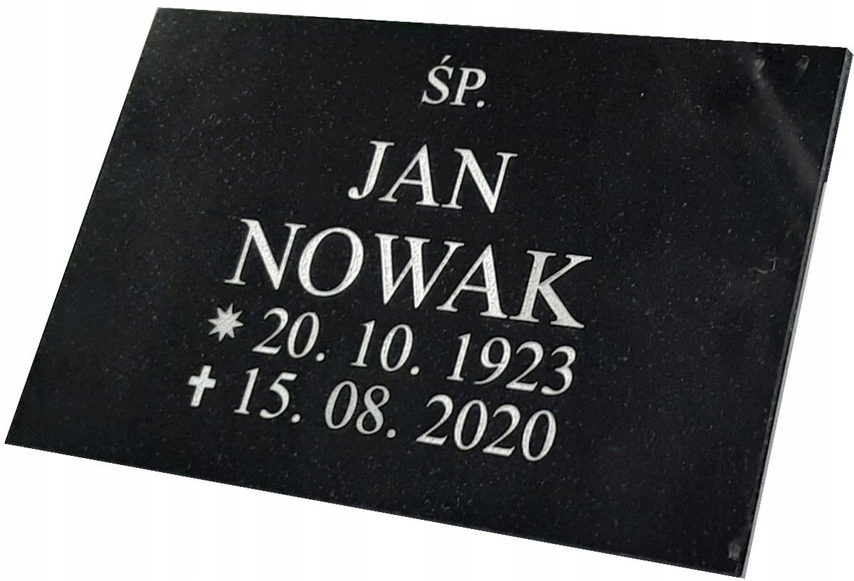 Tablica nagrobna granitowa czarna 30x20 z grawerem wytrzymała płyta na pomnik z napisem, oznaczenie grobu, do