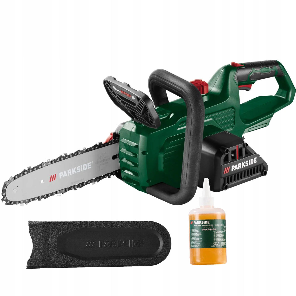 Akumulatorowa piła łańcuchowa parkside paks 20V piła pilarka łańcuch olej do cięcia drewna i gałęzi prowadnica 31 cm