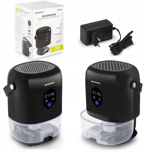 Osuszacz powietrza pochłaniacz wilgoci cichy LED 1000ml berdsen 22.5 w czarny