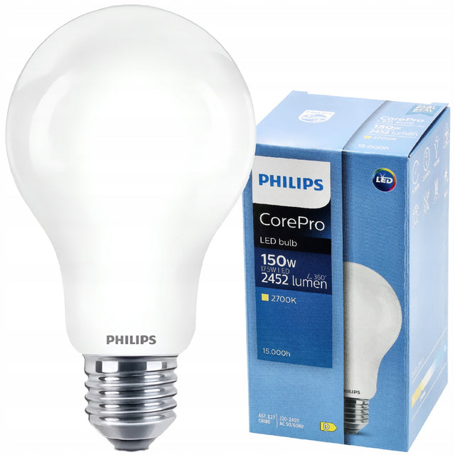 Philips Żarówka LED E27 17,5W =150W 2452lm 140lm/W 2700K EyeComfort CorePro ciepła biel, źródło światła do lamp i opraw domowych