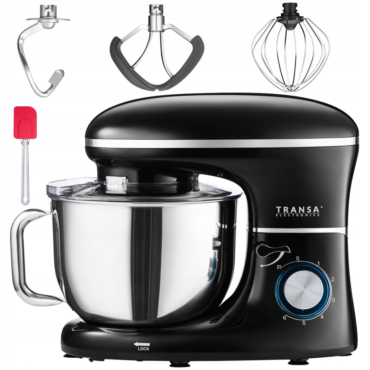 Robot kuchenny planetarny mikser BlackChef misa 6l duża MOC 3000W do ciasta, ubijania i miksowania, 6 prędkości, stal