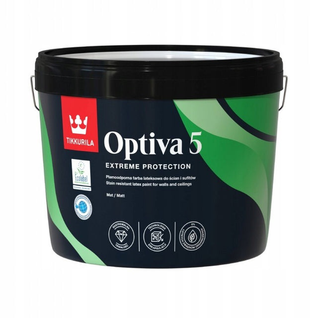 Tikkurila optiva matt 5 farba lateksowa 9l RAL 9010 do malowania ścian, biała matowa