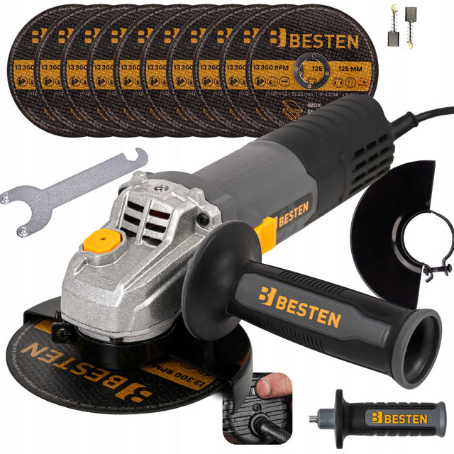Szlifierka kątowa kątówka diax mocna 1300W regulacja 125mm zestaw +10 tarcz do cięcia i szlifowania metalu, zasilanie sieciowe 230 V, waga 2,2 kg