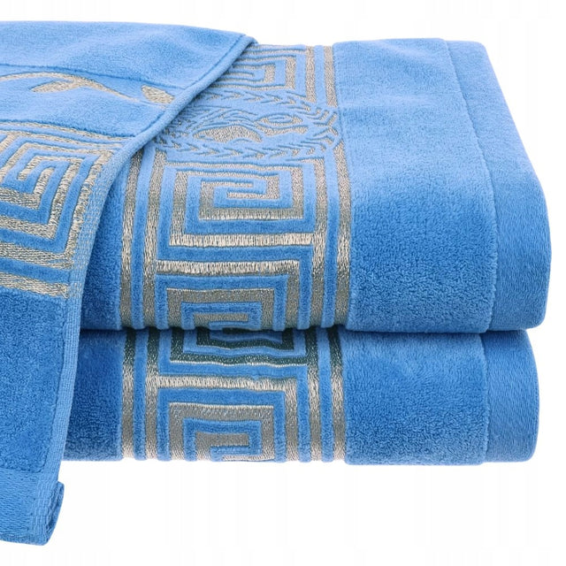 Ręcznik Kąpielowy 70x140 Bawełna 500g/m2 Hotelowy Niebieski Miękki Frotte antybakteryjny, szybkoschnący, z haftem i bordiurą, na prezent