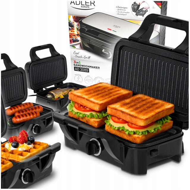 Opiekacz Gofrownica Grill 3w1 Toster Regulacja Temperatury Adler AD 3089 nominalna czarny