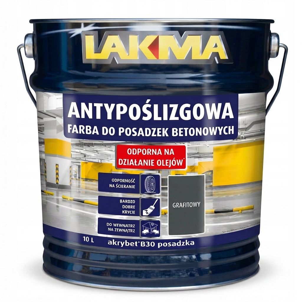 Farba do posadzek-betonu akrybet B-30 grafit 10l lakma do podłóg, szara matowa, akrylowa, wydajność 8 m²/l