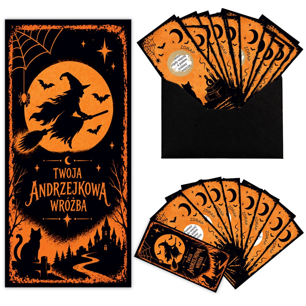 Zdrapki z Wróżbą Na Halloween Dla Dzieci Zabawa Wróżba Andrzejkowa losy do zdrapywania, prezent na imprezę tematyczną