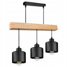 Lampa Wisząca LED Sufitowa Nowoczesna Zwis Drewniana Belka Loft Czarna żyrandol 3-punktowy, oprawa E27 do salonu lub
