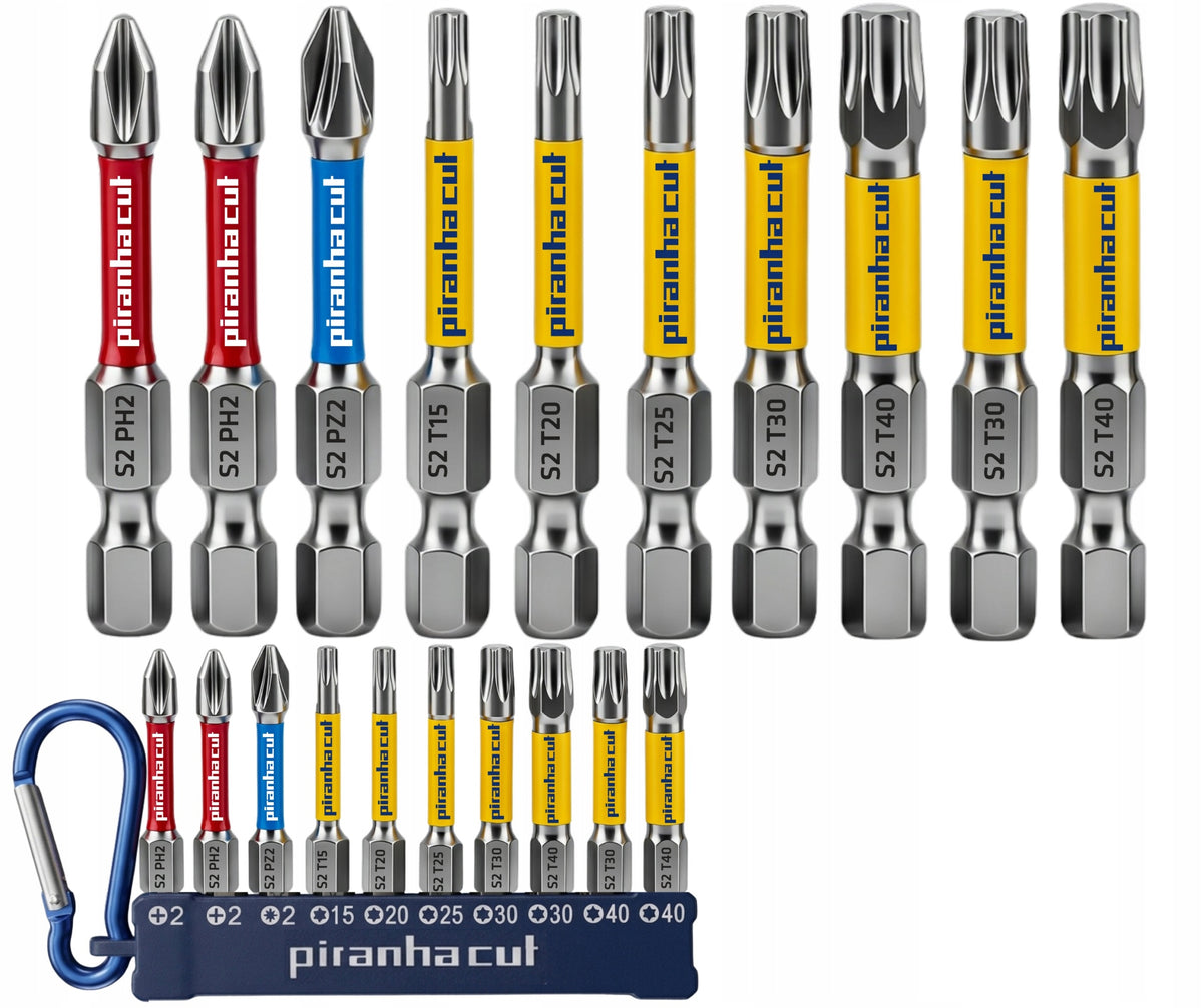 ZESTAW BITÓW UDAROWYCH PH2 PZ TORX 50 MM BITY MAGNETYCZNE BRELOK PIRANHACUT końcówki wkrętakowe do wkrętarki, 10 szt