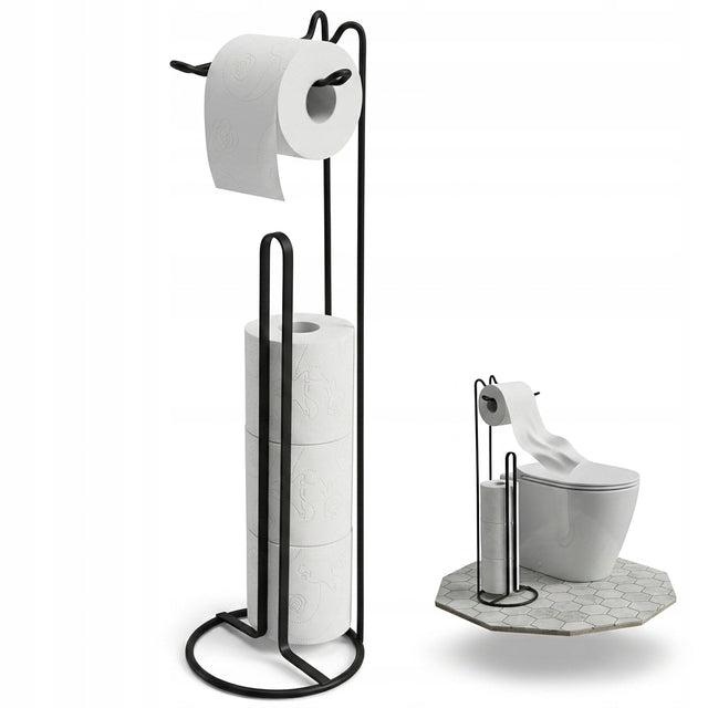 Stojak na papier toaletowy Uchwyt Loft Czarny Metalowy 54cm Stabilny wolnostojący do łazienki, wieszak rolki WC